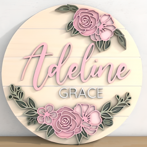 Flower Nursery Name Sign, Flower 3D Wood