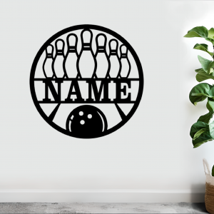 Bowling Themed Name Sign (Black Acrylic Gloss)