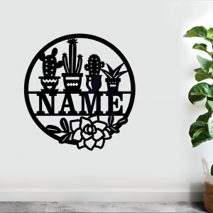 Cactus Lovers Name Sign (Black Acrylic Gloss)