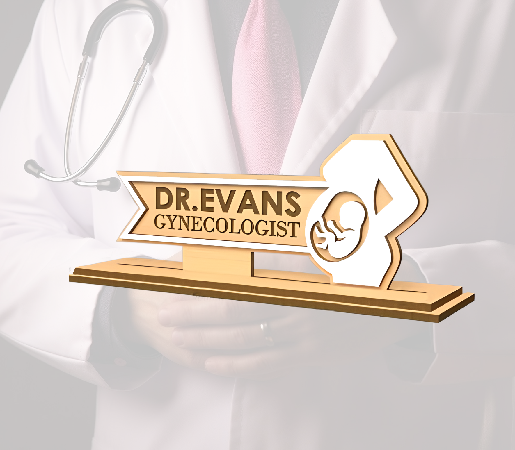 Personalized Doctors Desk Nameplate (White Acrylic, and Wood) - Image 15