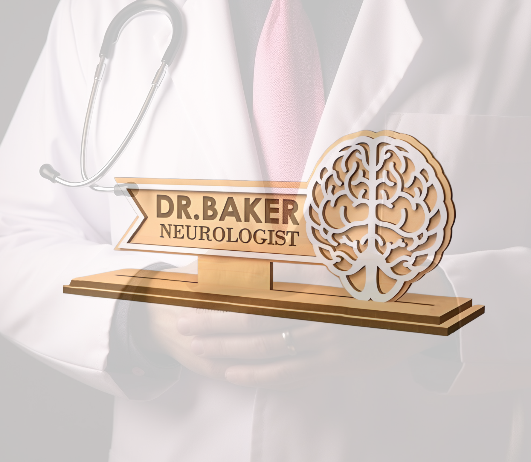 Personalized Doctors Desk Nameplate (White Acrylic, and Wood) - Image 14