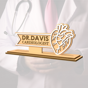 Personalized Doctors Desk Nameplate (White Acrylic, and Wood)
