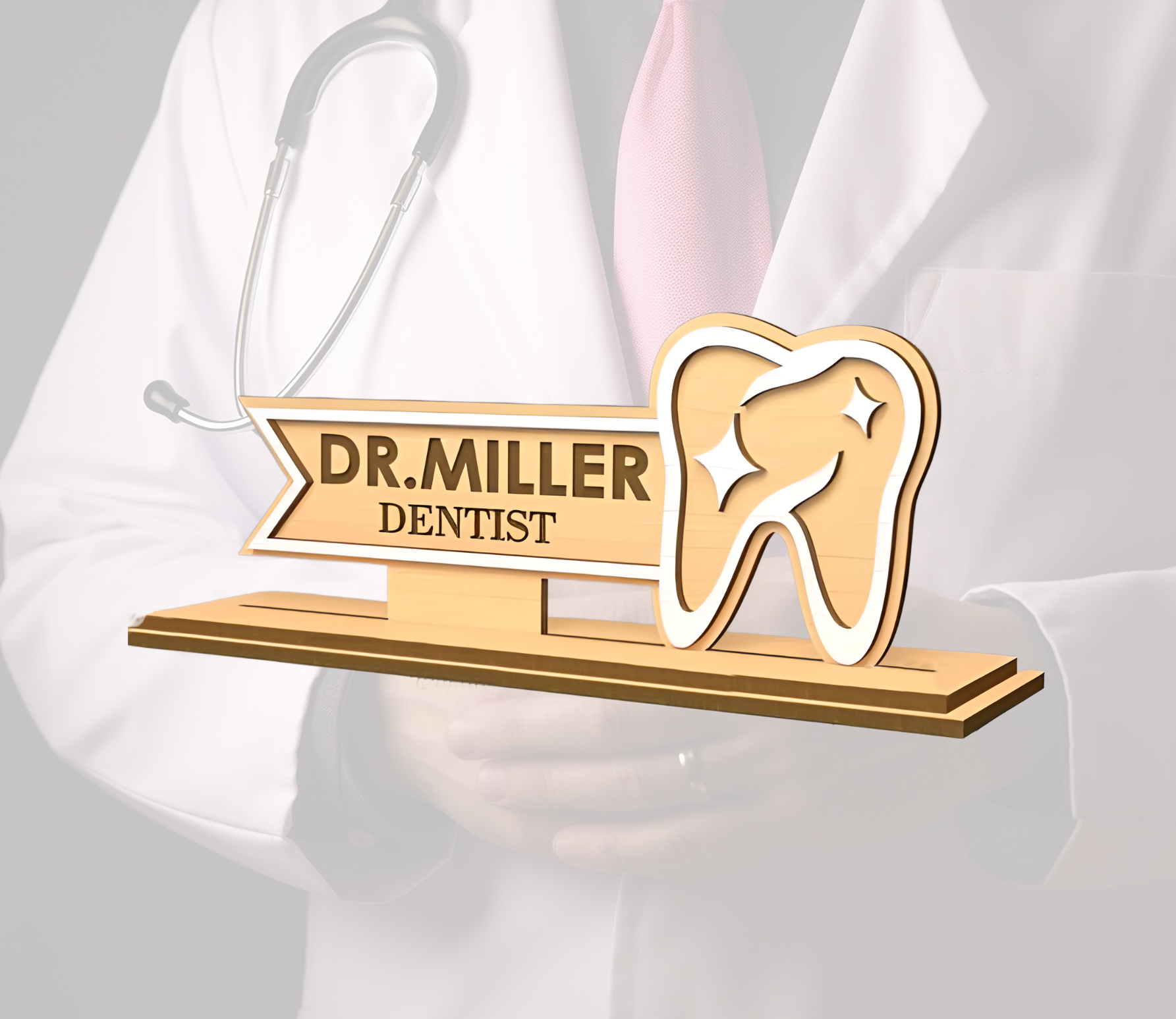 Personalized Doctors Desk Nameplate (White Acrylic, and Wood) - Image 13
