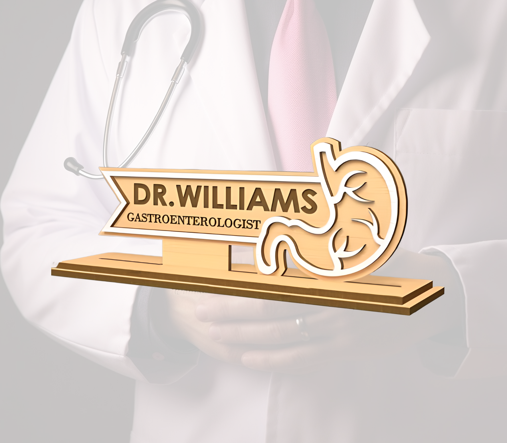 Personalized Doctors Desk Nameplate (White Acrylic, and Wood) - Image 12