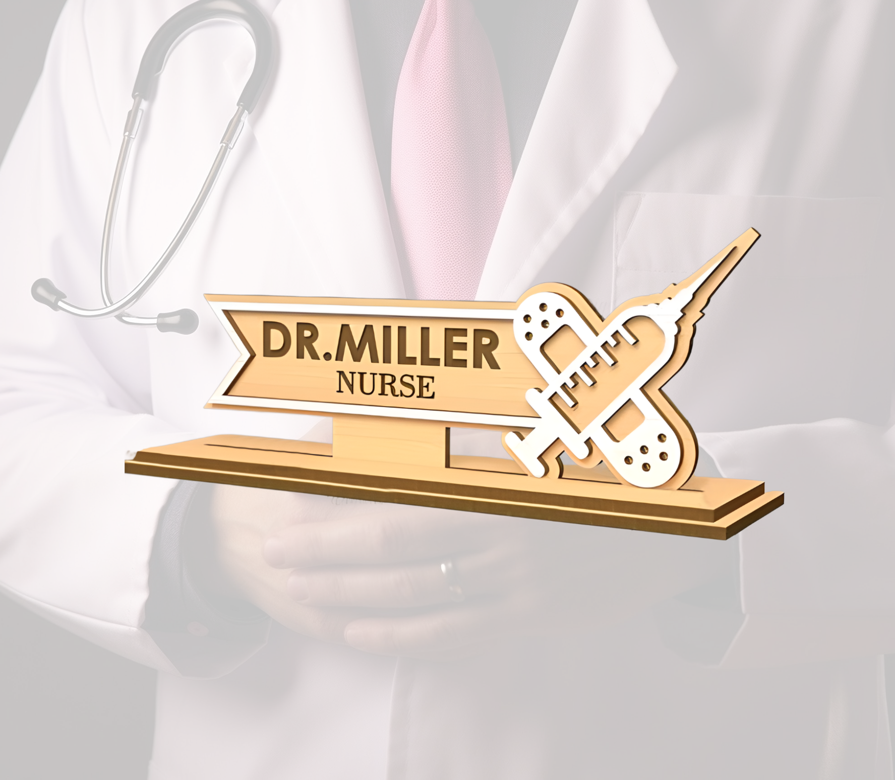 Personalized Doctors Desk Nameplate (White Acrylic, and Wood) - Image 11