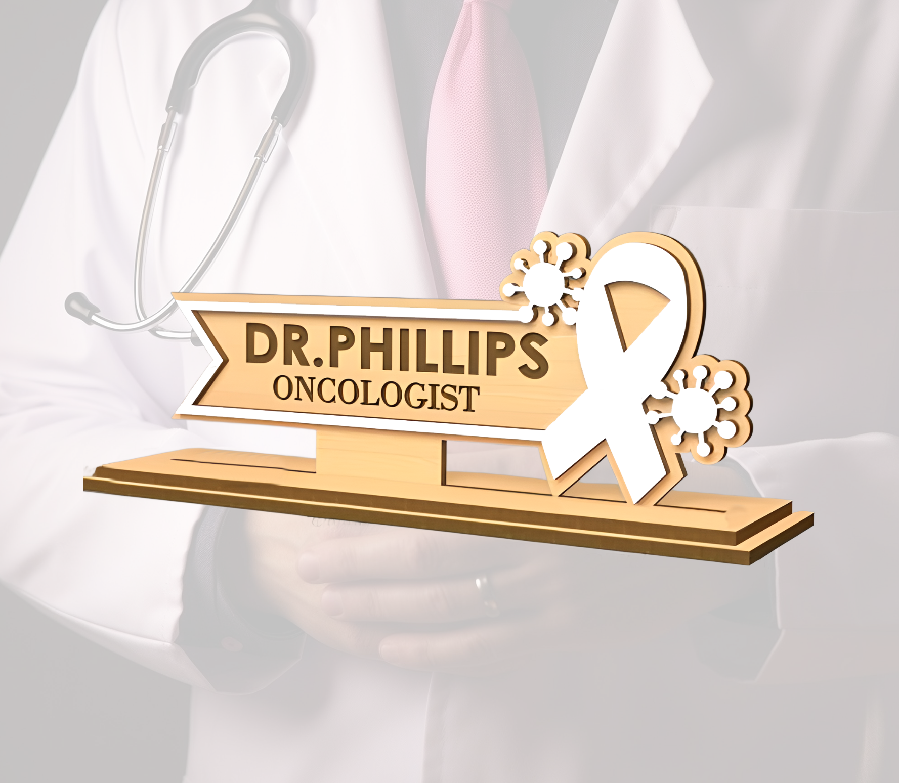 Personalized Doctors Desk Nameplate (White Acrylic, and Wood) - Image 10