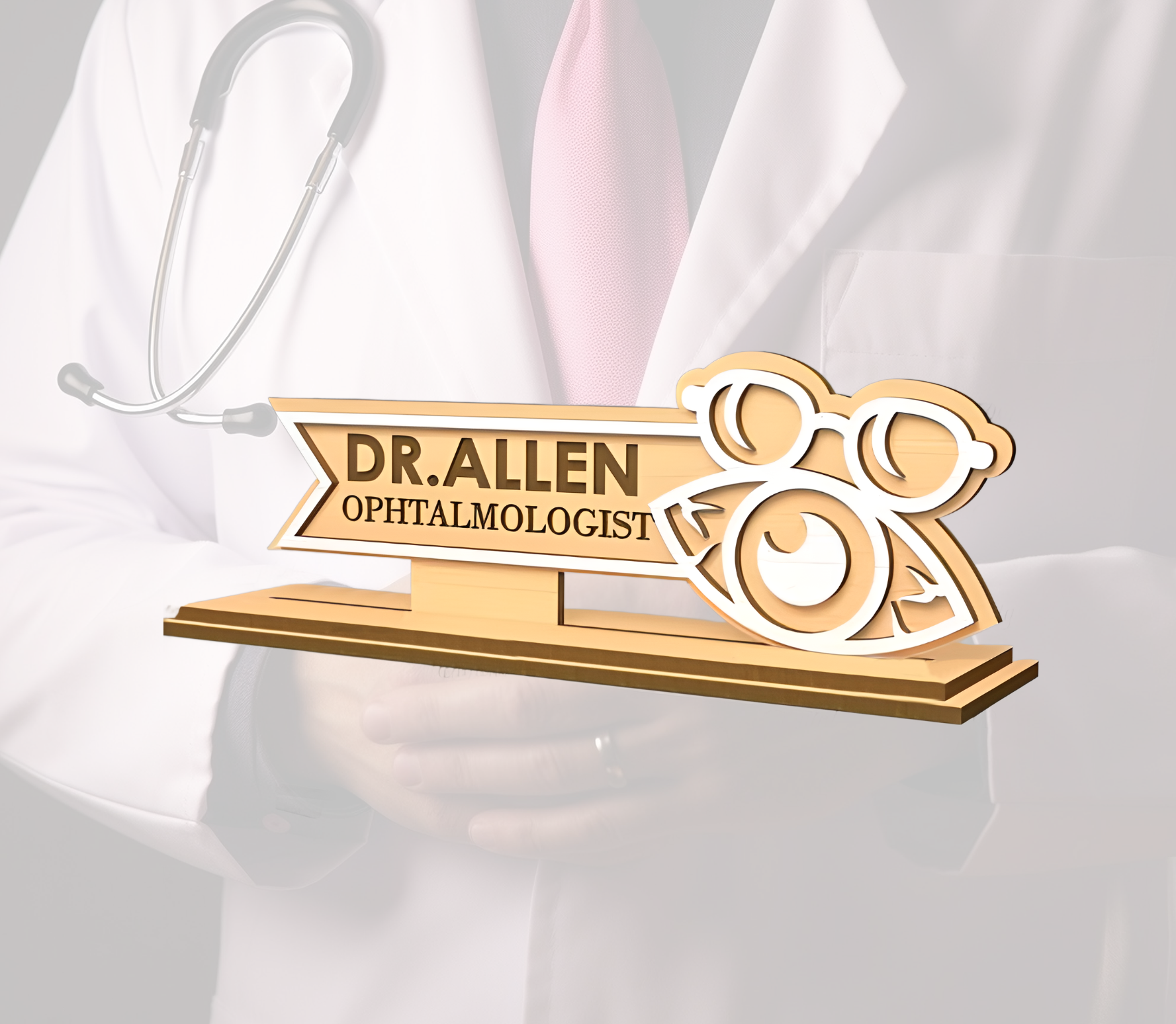 Personalized Doctors Desk Nameplate (White Acrylic, and Wood) - Image 9