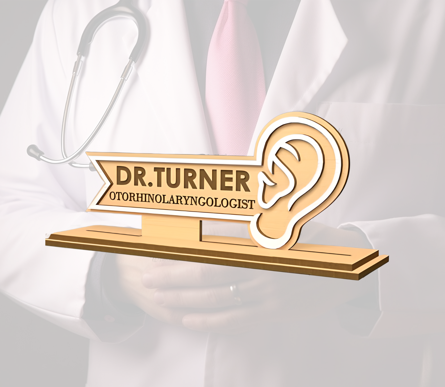 Personalized Doctors Desk Nameplate (White Acrylic, and Wood) - Image 8