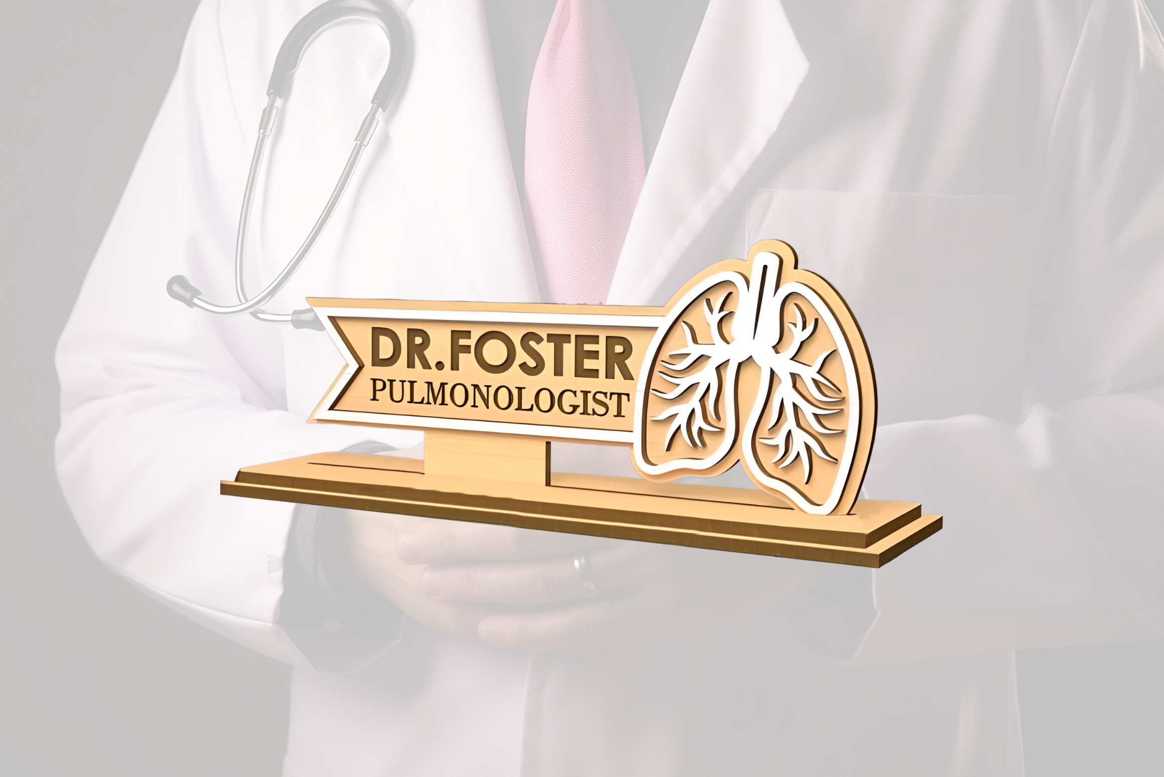 Personalized Doctors Desk Nameplate (White Acrylic, and Wood) - Image 6