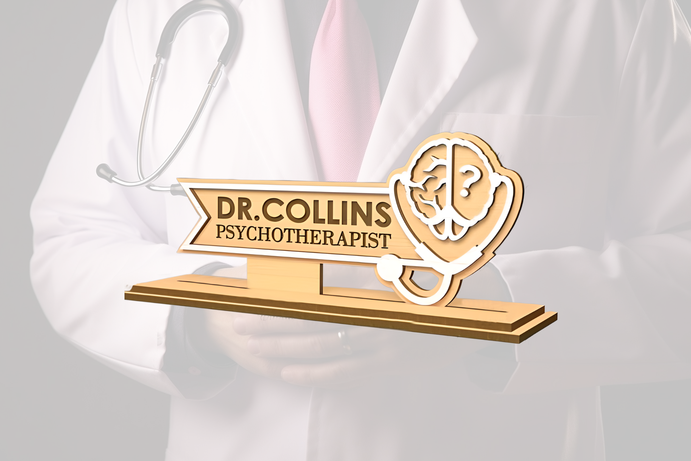 Personalized Doctors Desk Nameplate (White Acrylic, and Wood) - Image 5