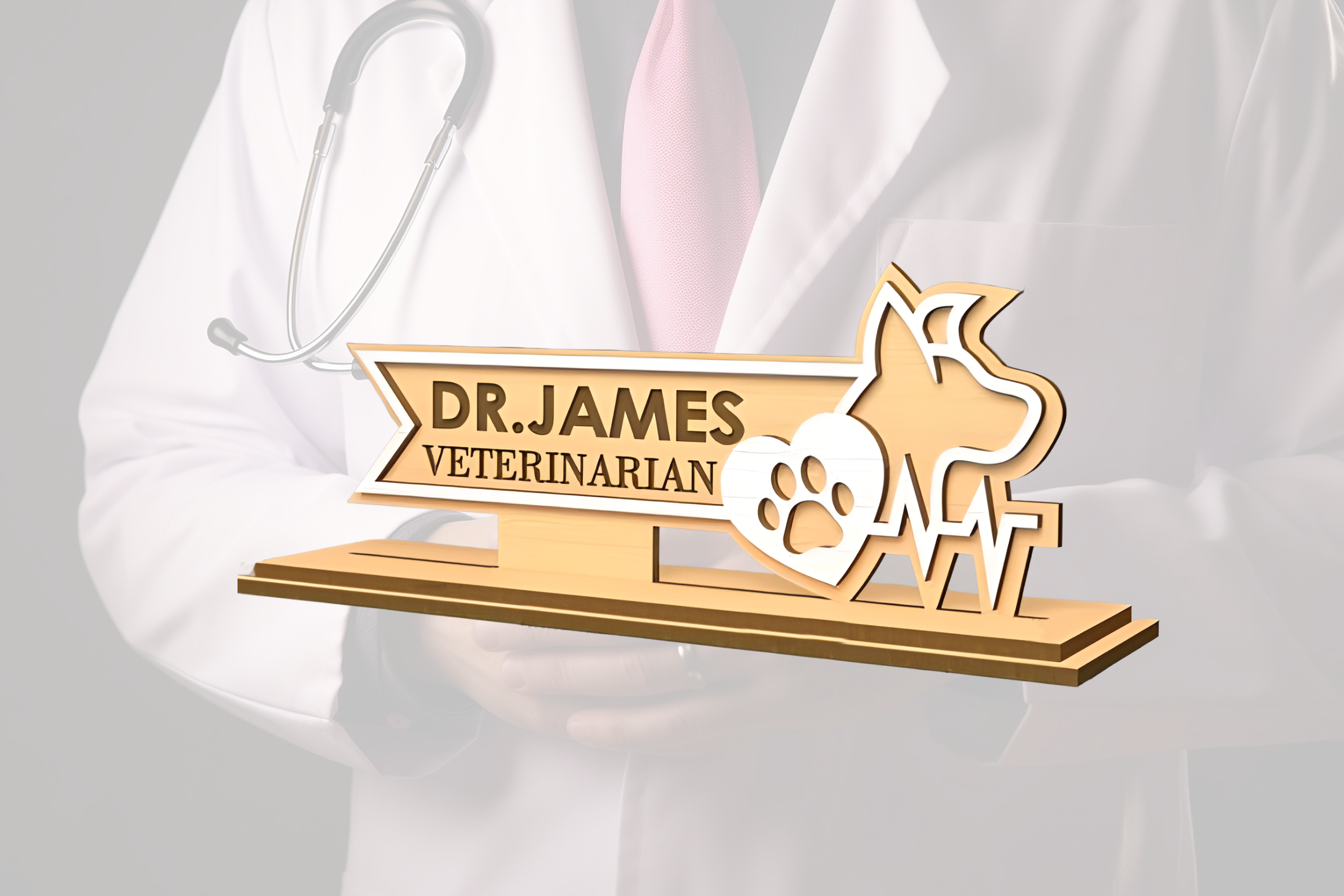 Personalized Doctors Desk Nameplate (White Acrylic, and Wood) - Image 2