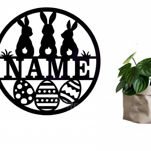 Easter Bunnies Name Wall Art Sign (Black Acrylic Gloss)