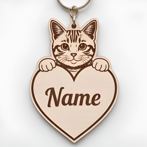 Tabby Cat Personalized Name Keychain
