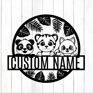 Custom Jungle Animal Name Sign (Black Acrylic Gloss)