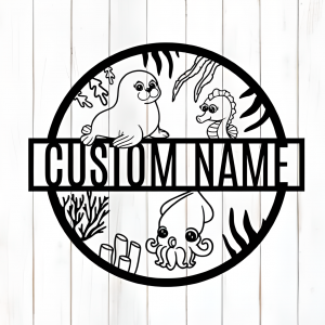 Custom Ocean Animal Name Sign (Black Acrylic Gloss)