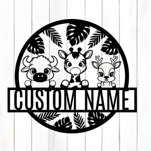 Custom Safari Animal Name Sign (Black Acrylic Gloss)