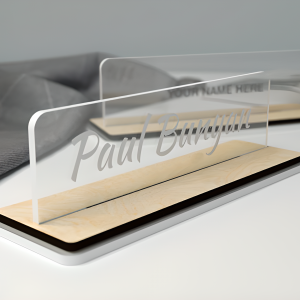 Personalized Desk Name Plate (White Acrylic, Clear Acrylic, and Wood)