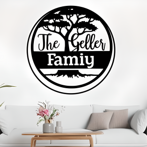 Family Forest Wall Name Sign (Black Acrylic Gloss)