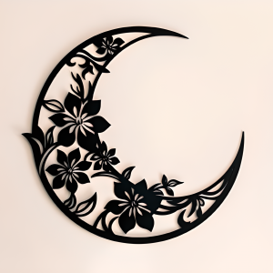 Floral Moon Wall Sign (Black Acrylic Gloss)