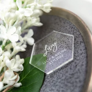 Personalized Acrylic Hexagon Place Card for Weddings