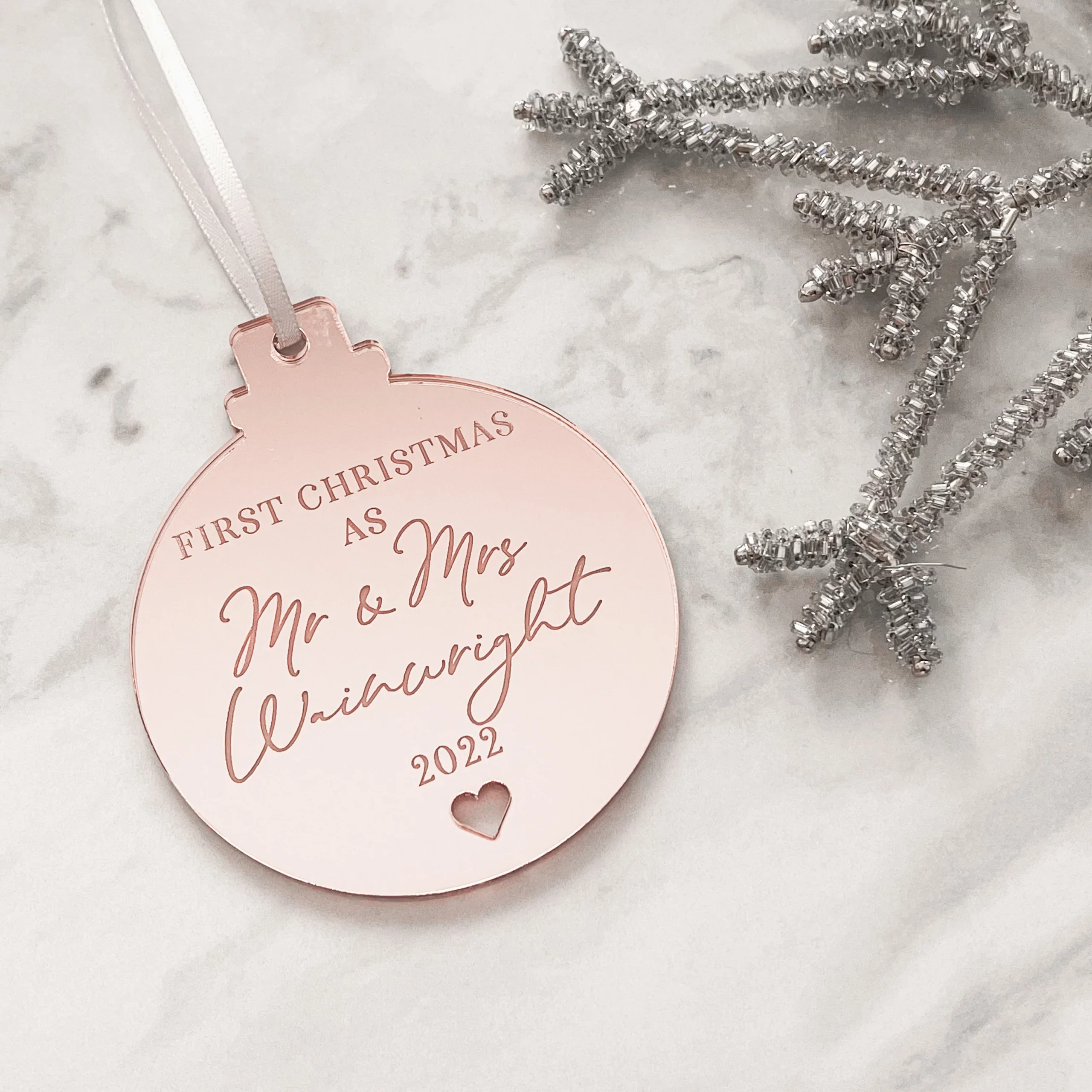 First Christmas as Mr & Mrs Married Bauble - Image 6