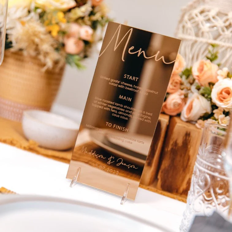 Personalized Rose Gold Mirror Wedding Menu - Image 2