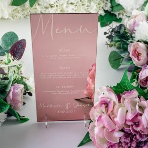 Personalized Rose Gold Mirror Wedding Menu