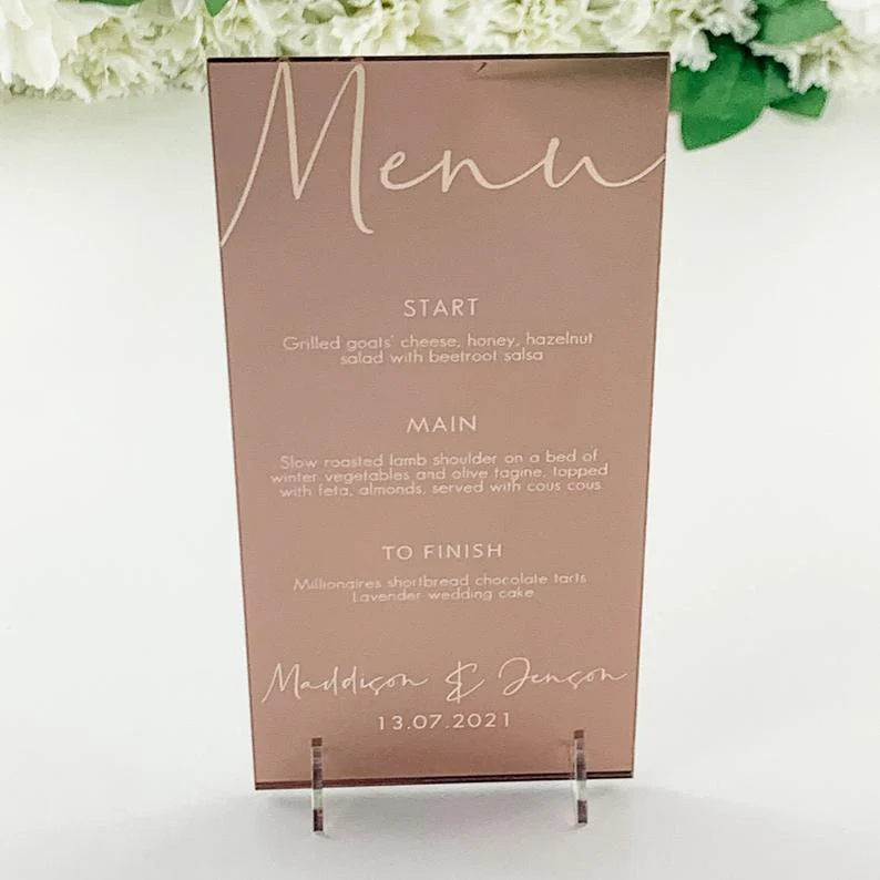 Personalized Rose Gold Mirror Wedding Menu - Image 4