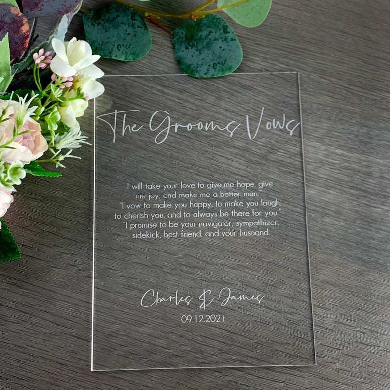 Engraved His & Hers Wedding Vows Sign – Groom - Image 3