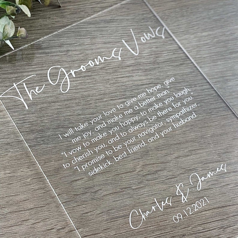 Engraved His & Hers Wedding Vows Sign – Groom
