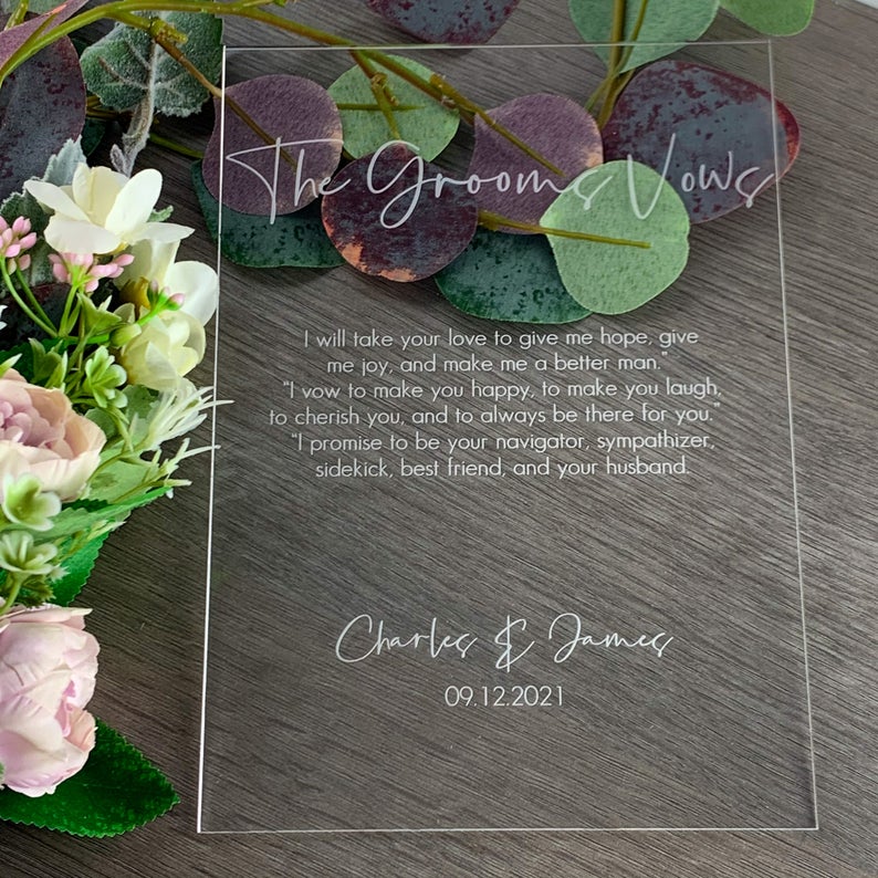 Engraved His & Hers Wedding Vows Sign – Groom - Image 2
