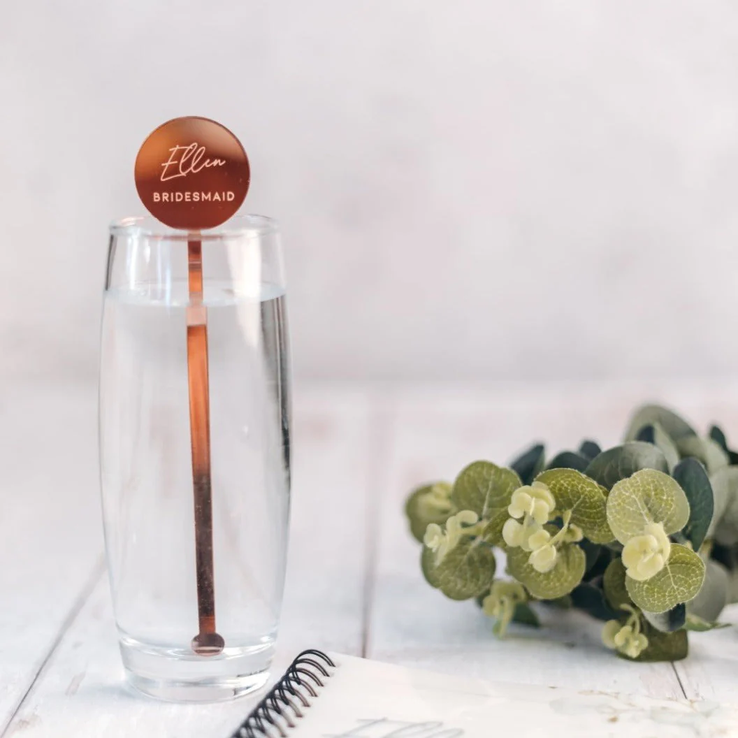 Personalized Bridal Party Mirror Drinks Stirrer