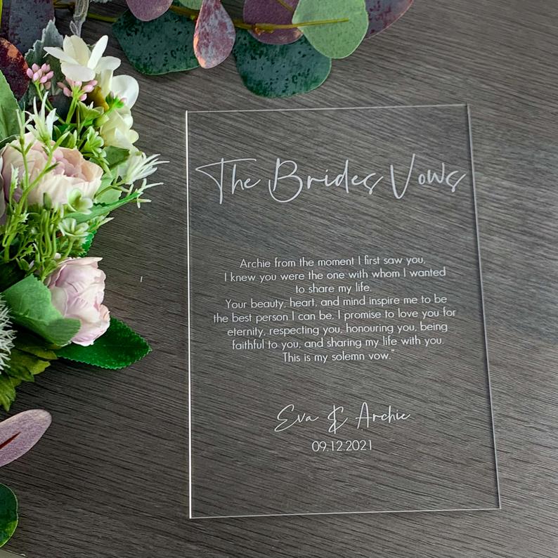 Engraved His & Hers Wedding Vows Sign - Bride - Image 4
