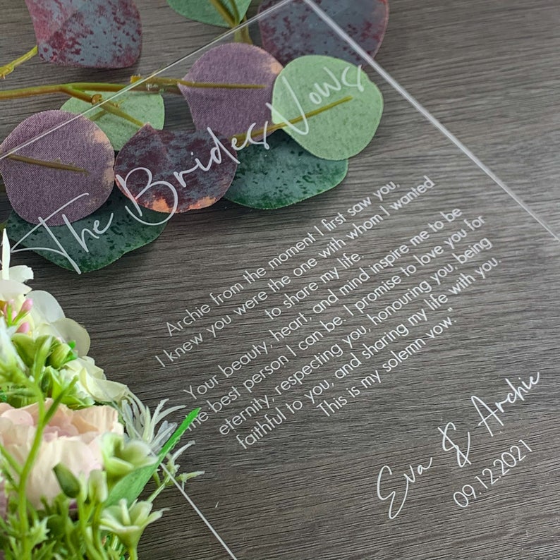 Engraved His & Hers Wedding Vows Sign - Bride - Image 3
