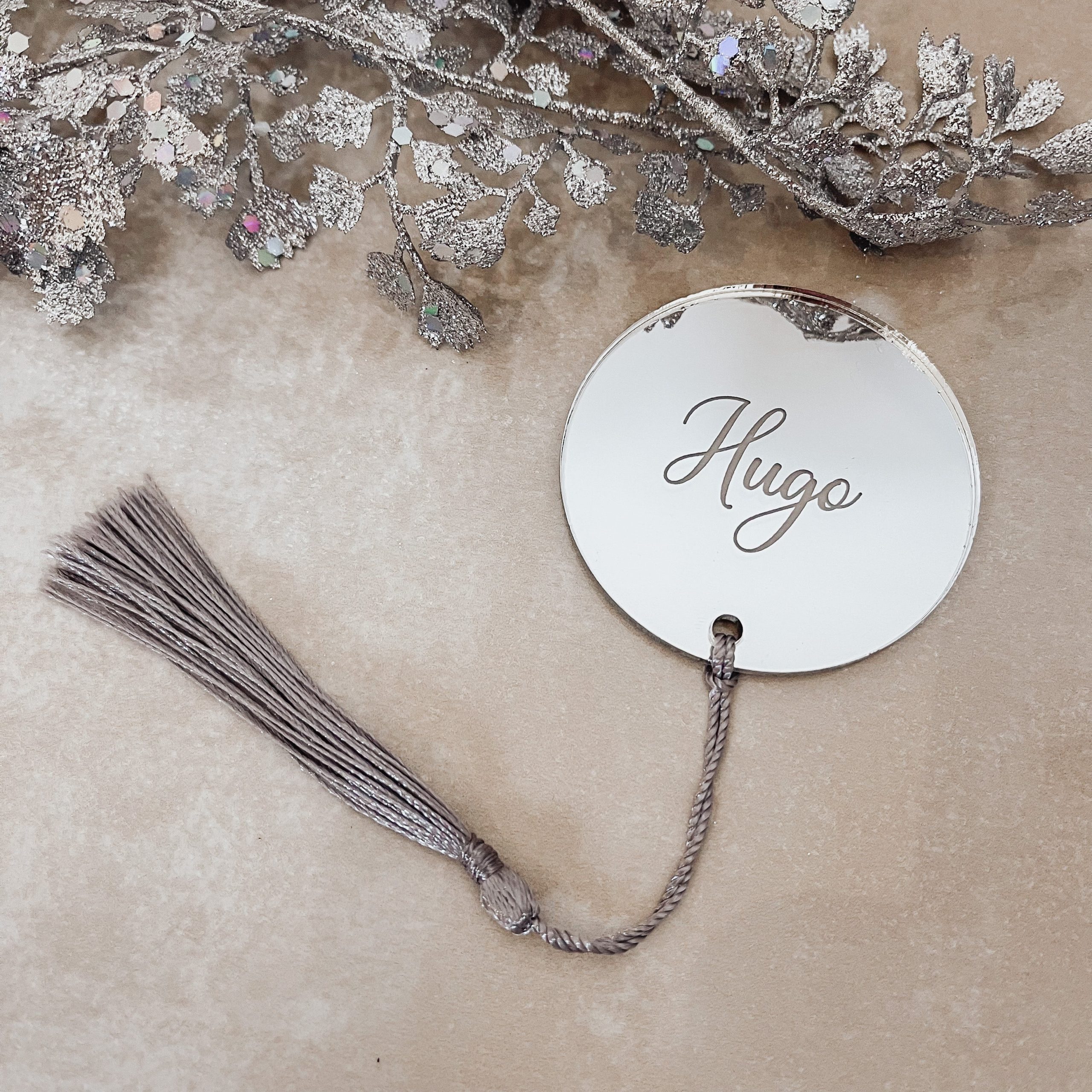 Luxury Mirror Circle Place Name With Tassel - Image 4