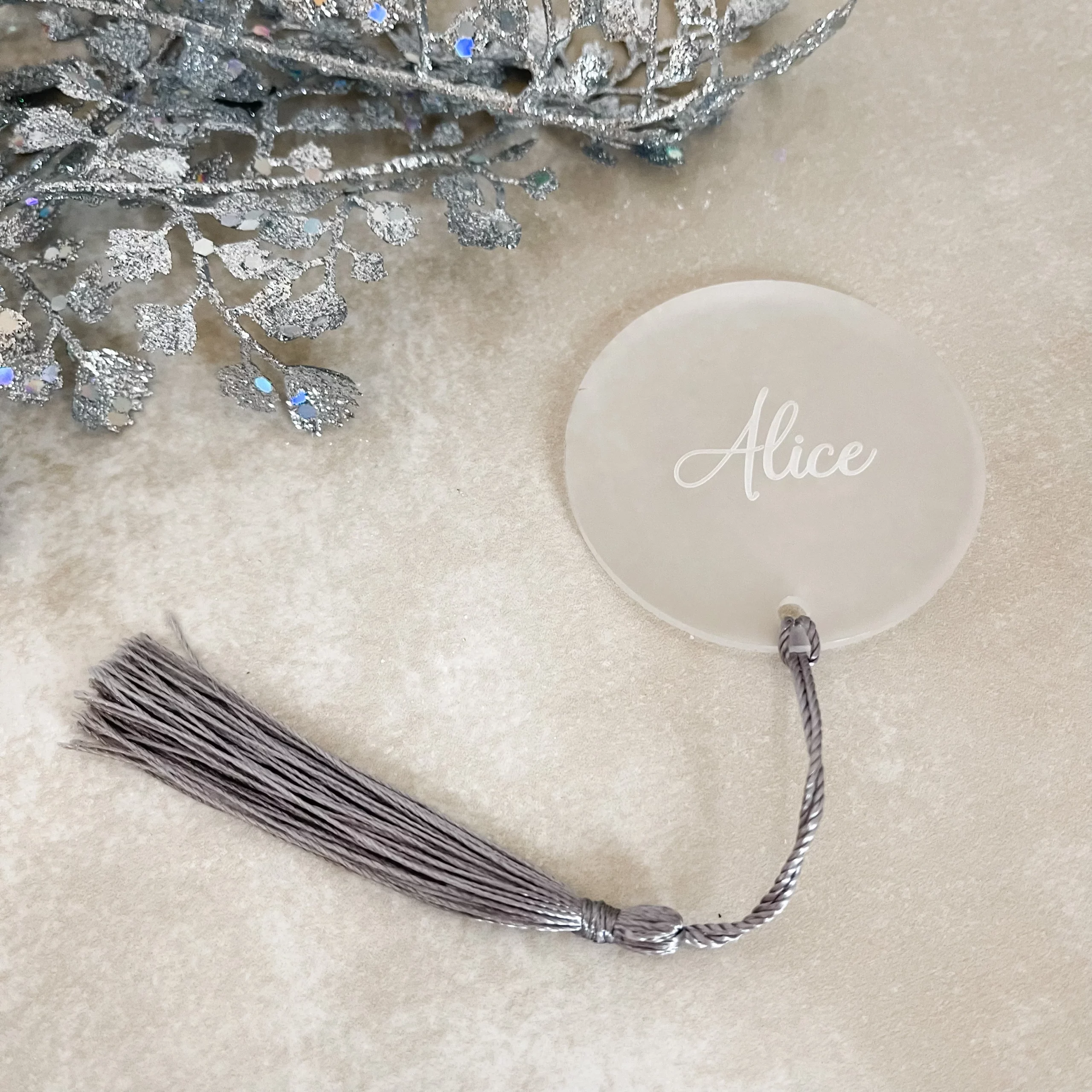 Luxury Mirror Circle Place Name With Tassel - Image 5