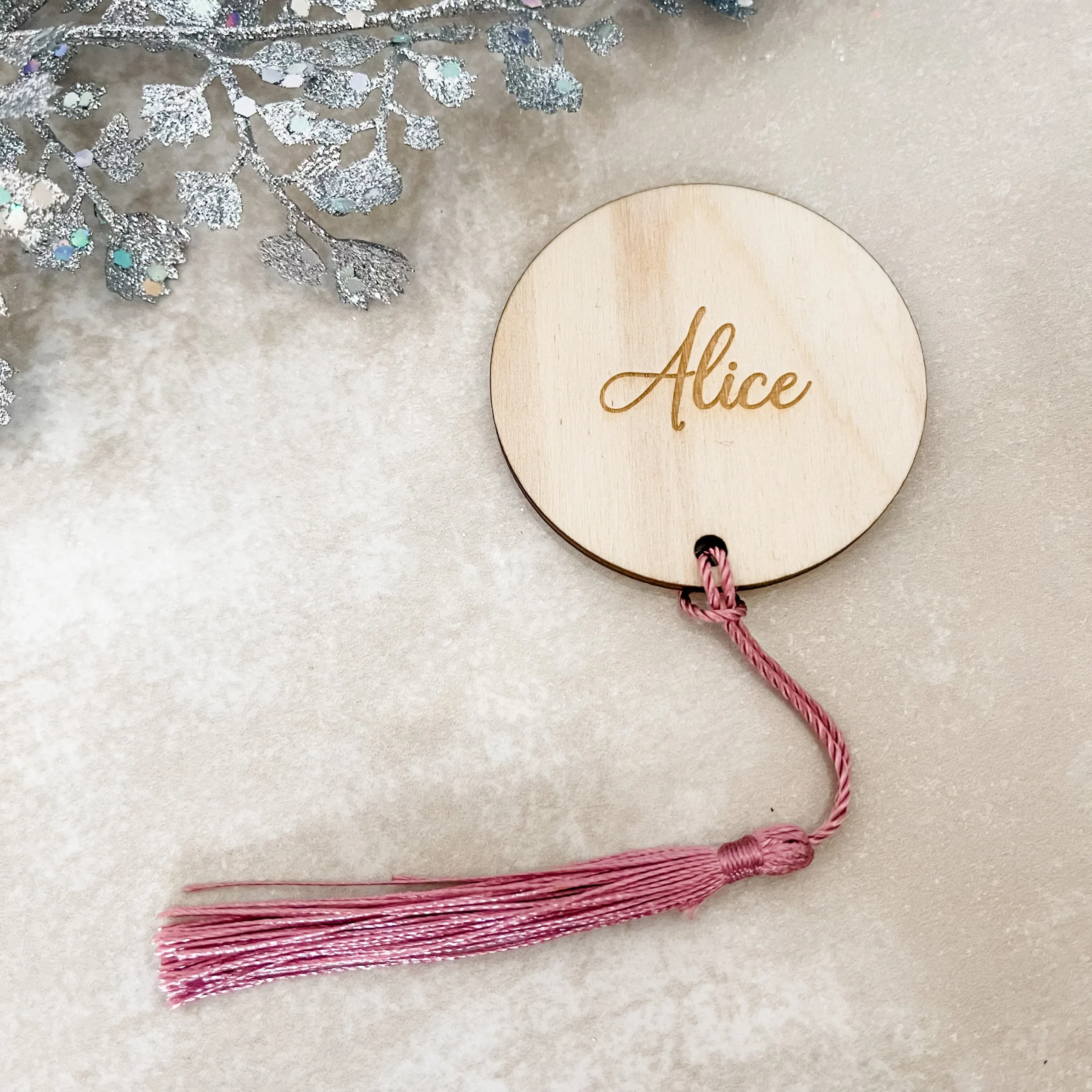 Luxury Mirror Circle Place Name With Tassel - Image 2