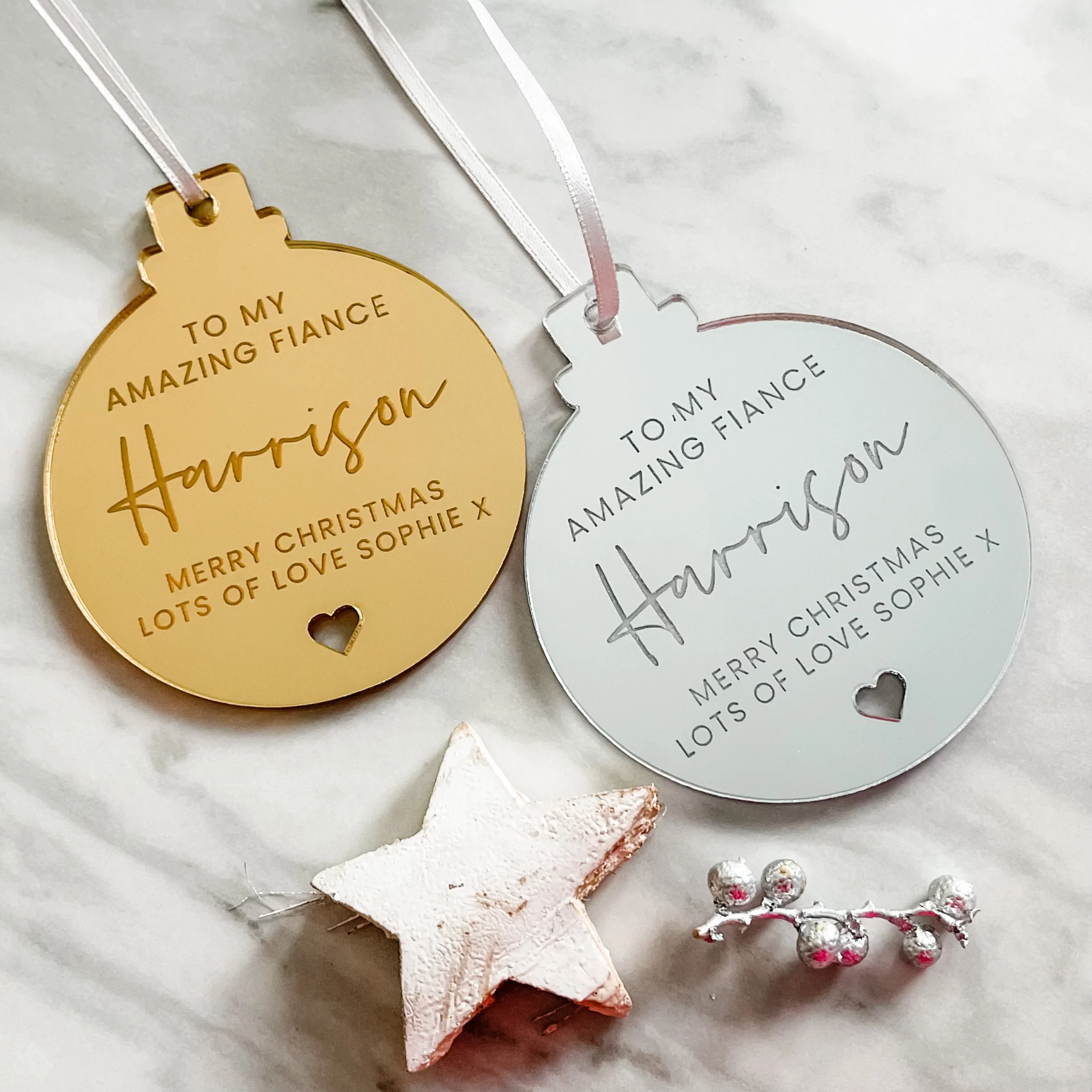 Personalized Christmas Bauble for Fiancé - Image 4