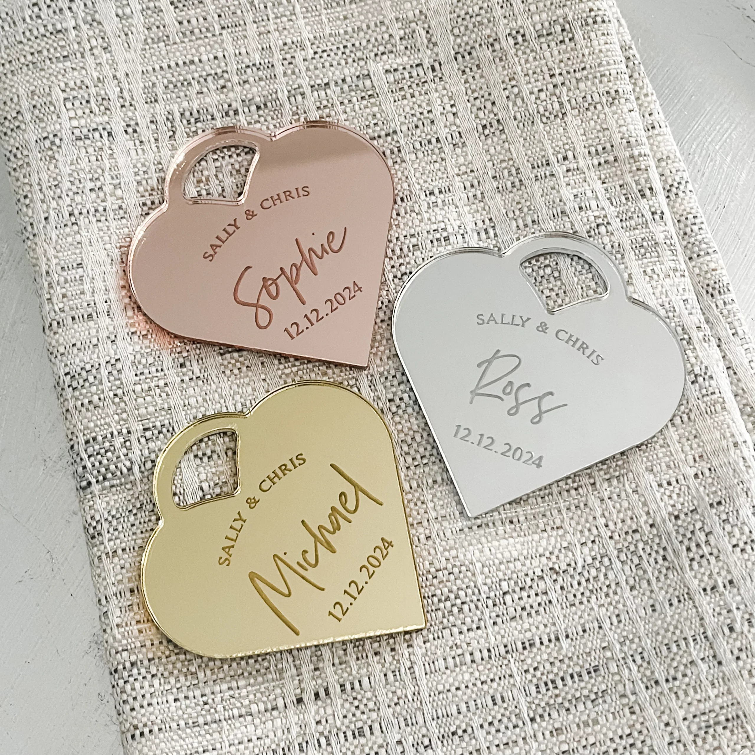 Heart Engraved Wedding Place Cards