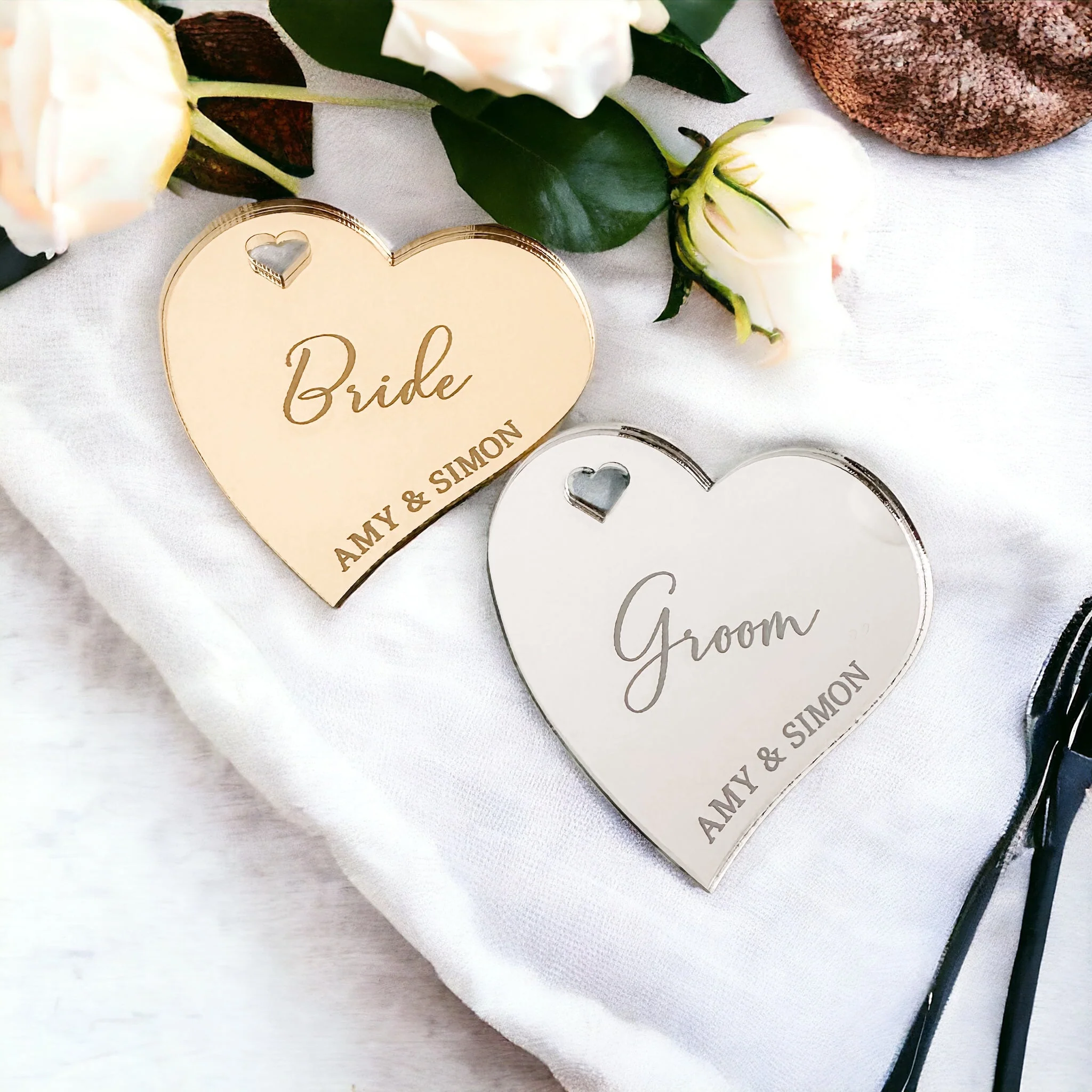 Heart Engraved Personalized Wedding Place Cards - Image 2