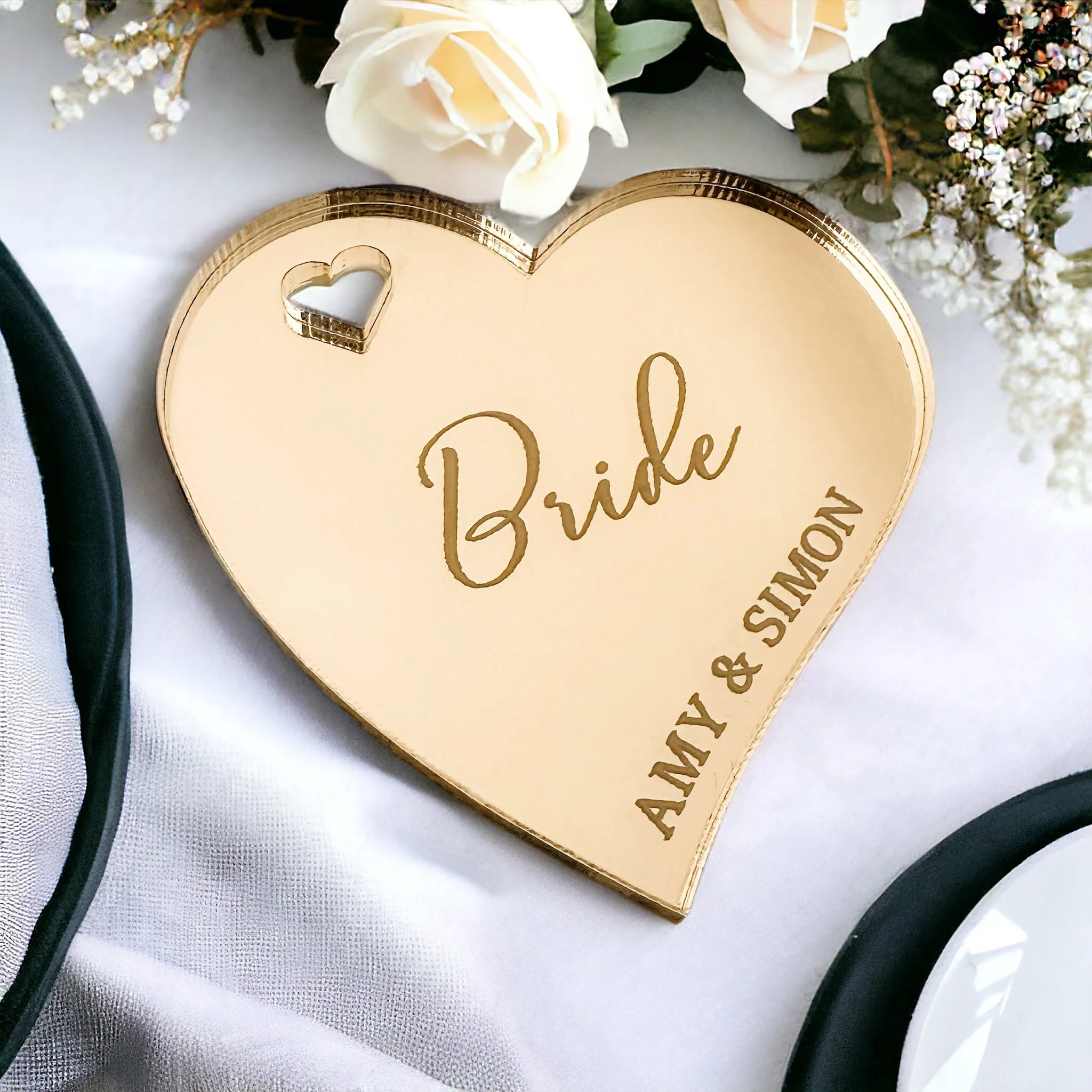 Heart Engraved Personalized Wedding Place Cards