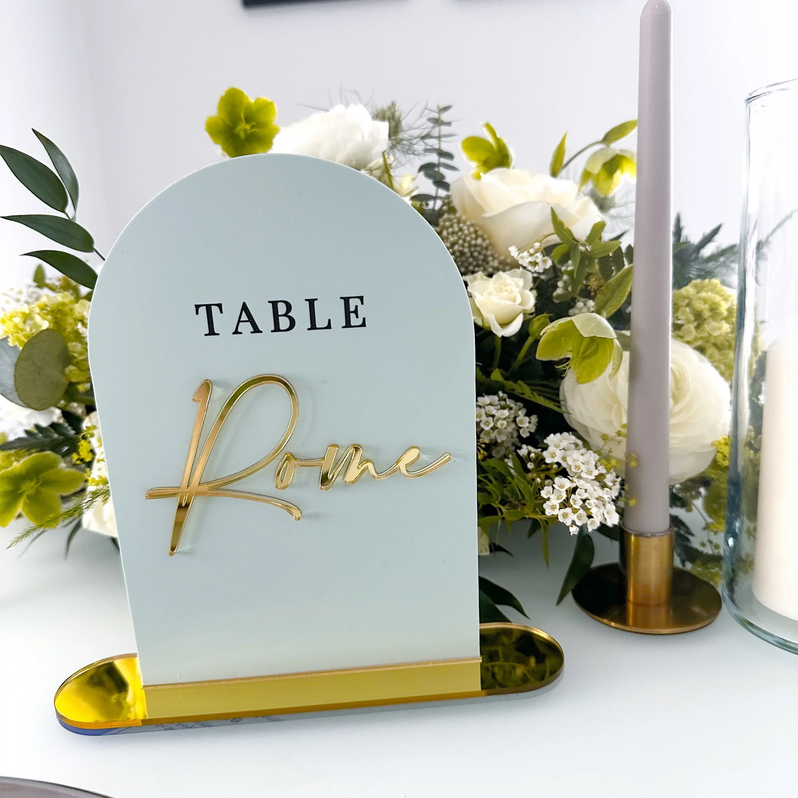 Pale White Wedding Table Names with Mirror Accents - Image 5