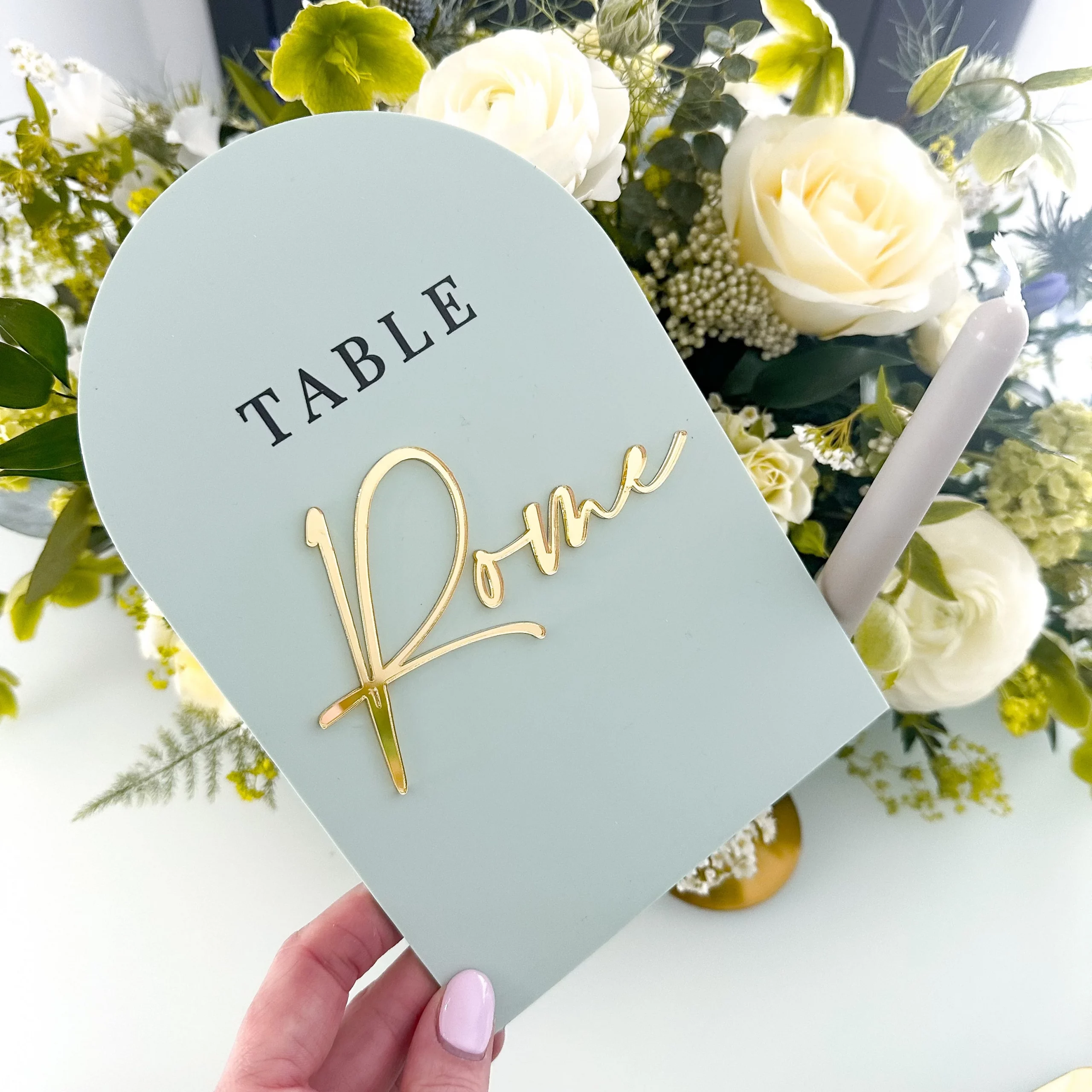 Pale White Wedding Table Names with Mirror Accents - Image 3