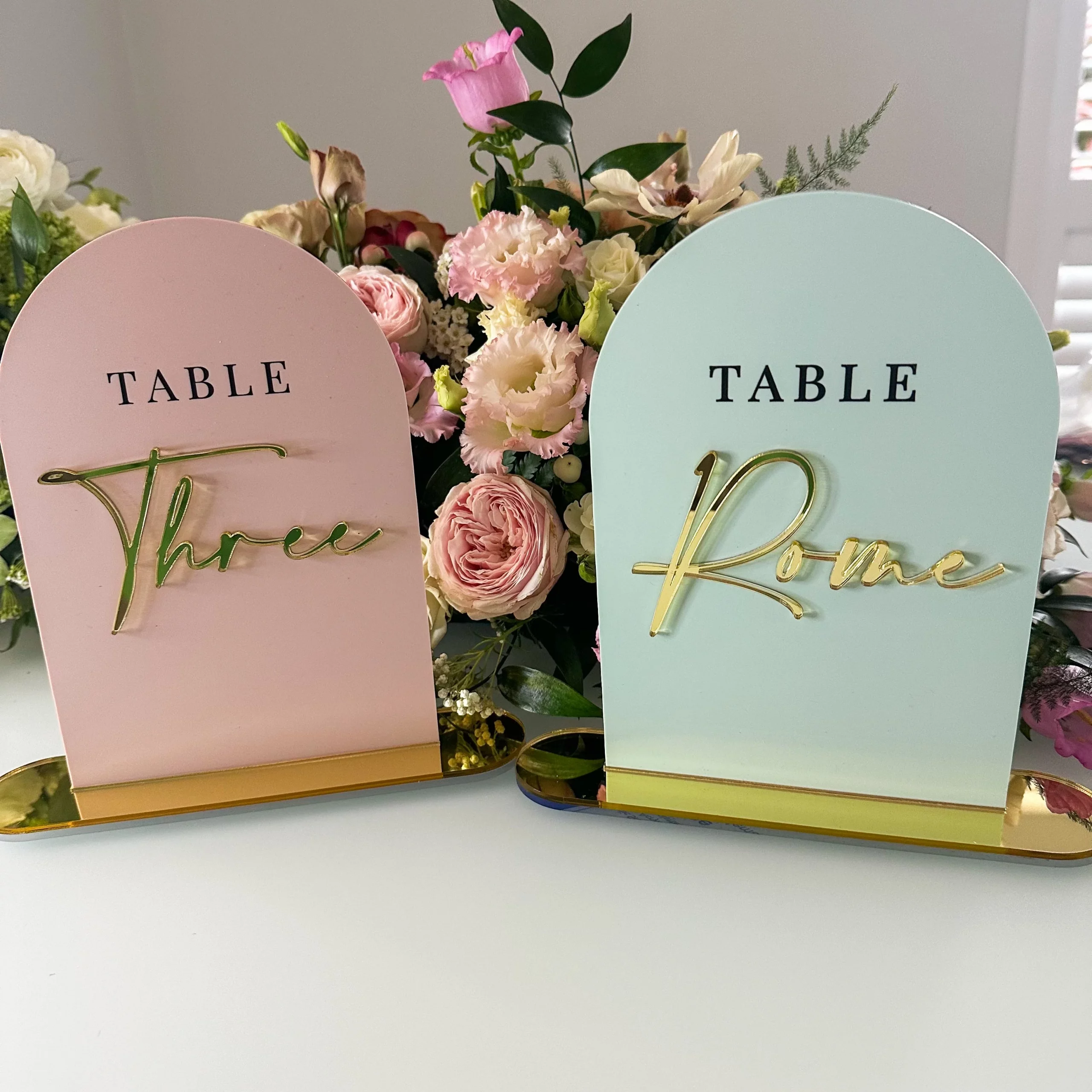 Pale White Wedding Table Names with Mirror Accents - Image 4
