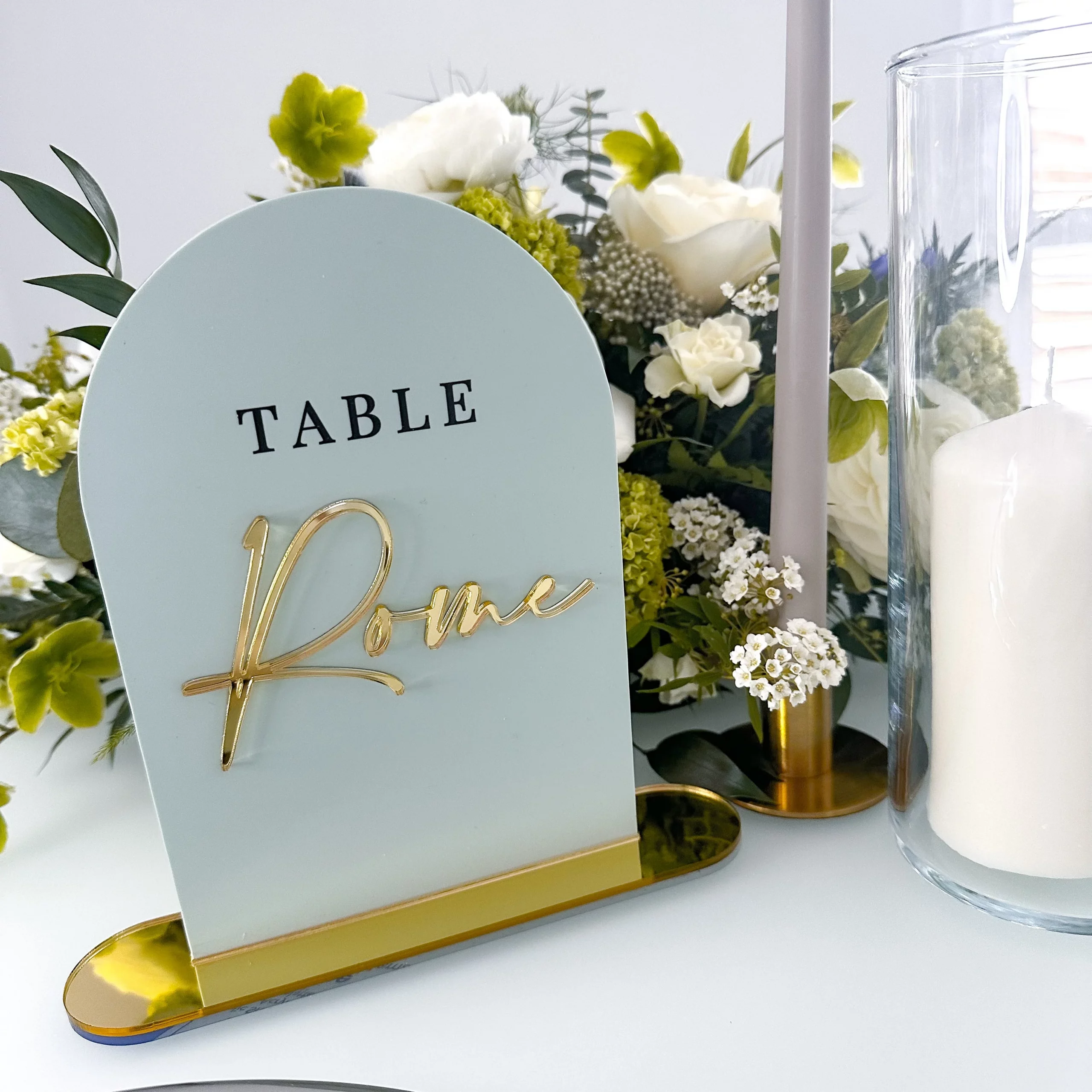 Pale White Wedding Table Names with Mirror Accents - Image 2