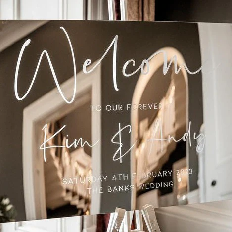 Silver Mirror Acrylic Wedding Welcome Sign - Image 3