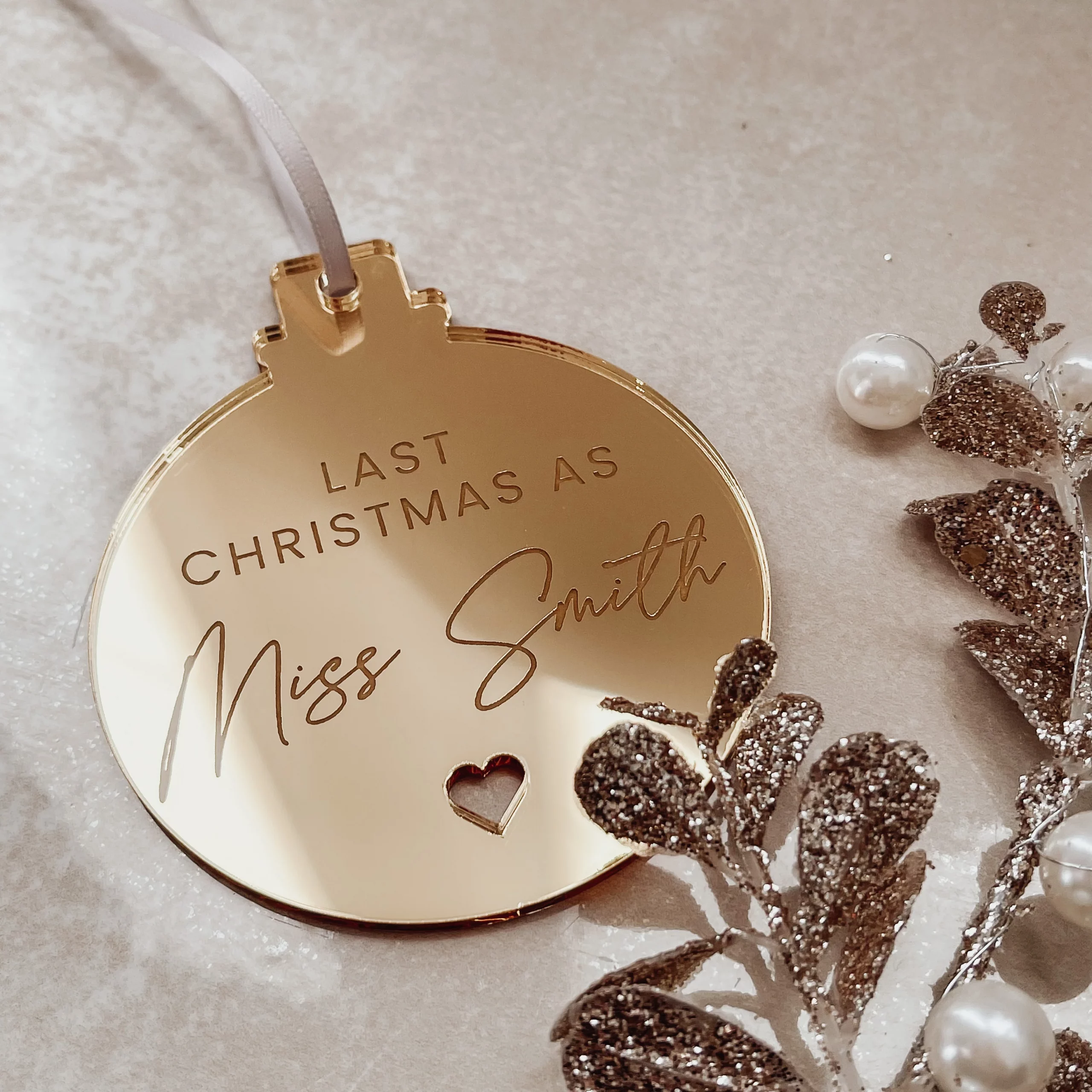 Last Christmas As A Miss Engaged Mirror Bauble - Image 5