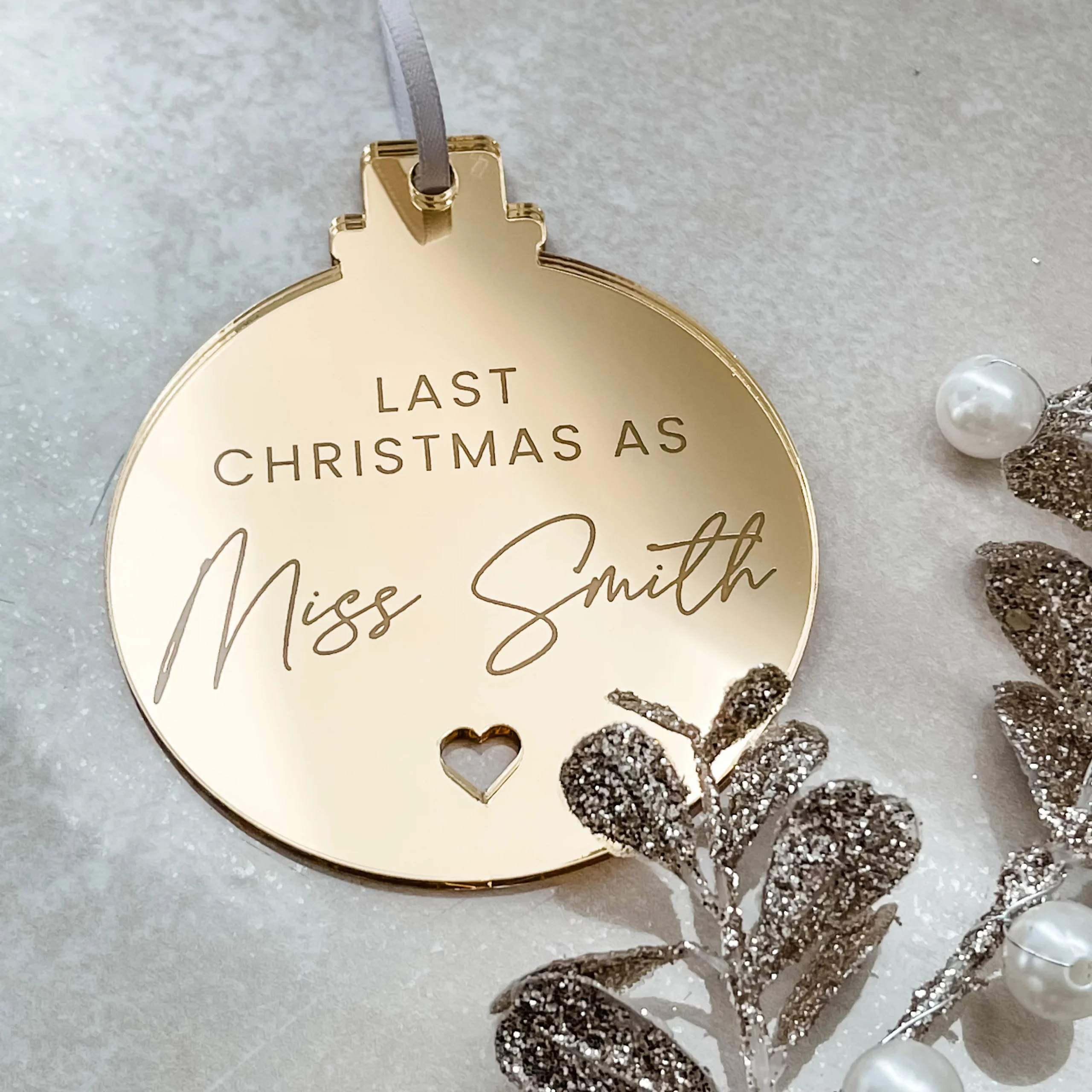 Last Christmas As A Miss Engaged Mirror Bauble - Image 4