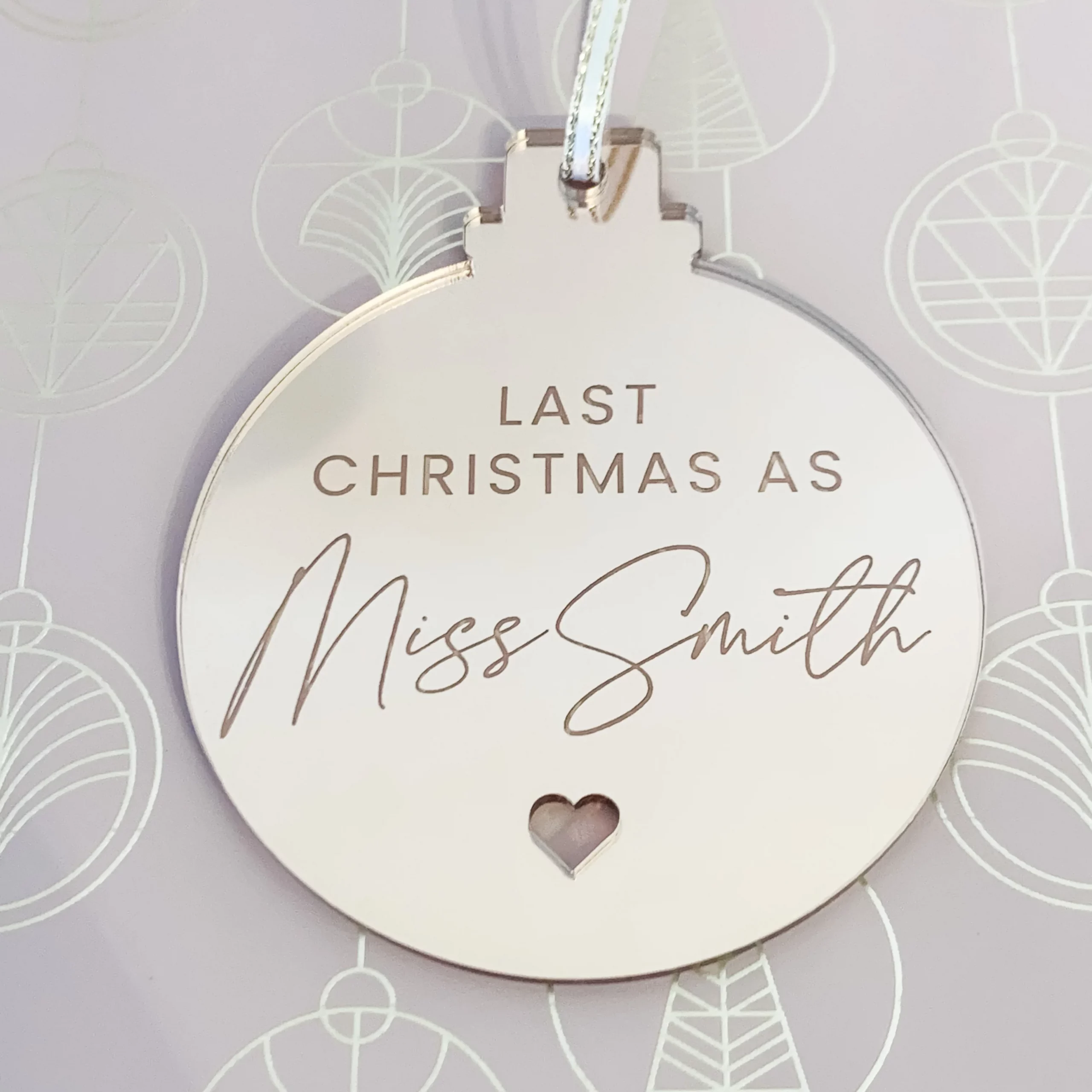 Last Christmas As A Miss Engaged Mirror Bauble - Image 3