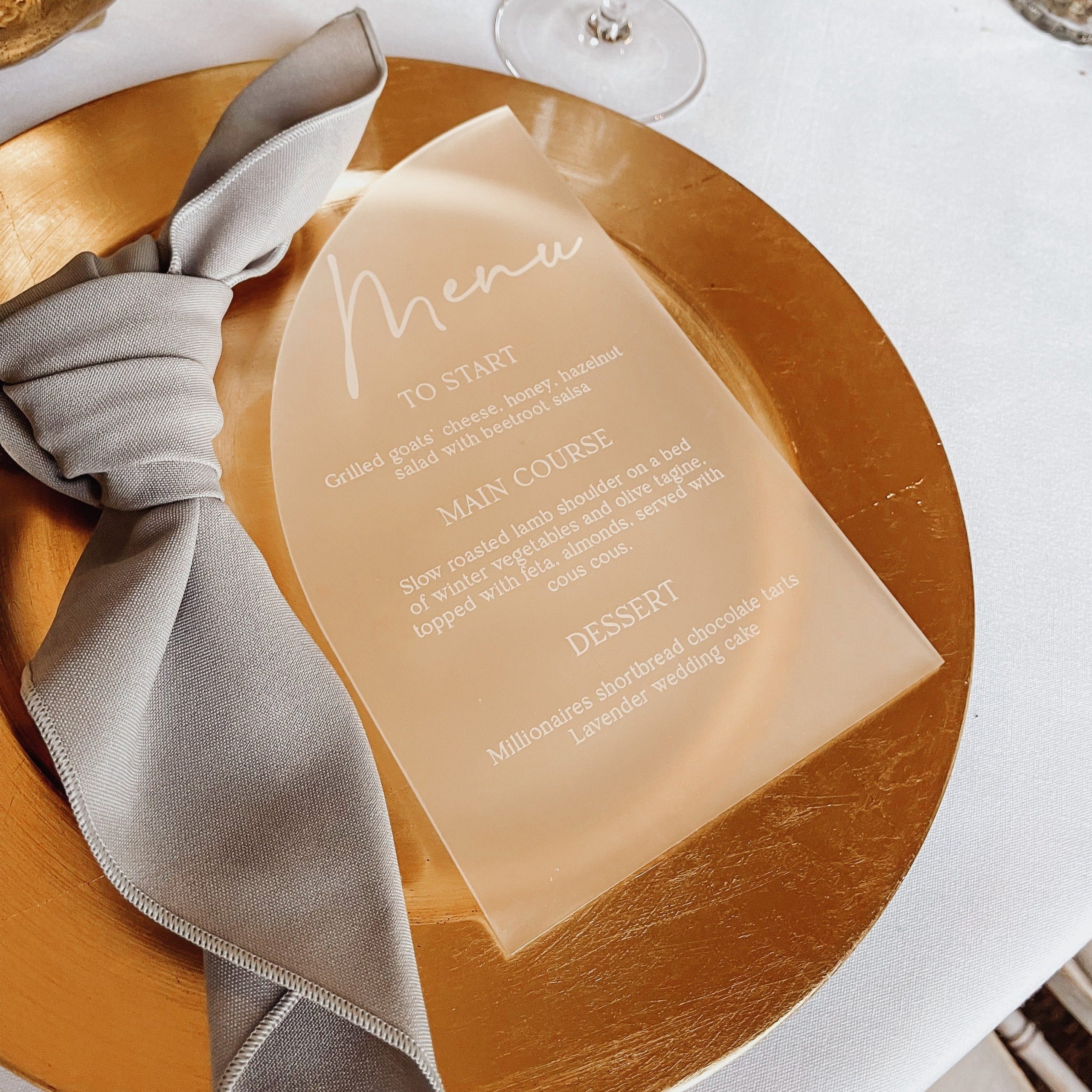 Gold Mirror Acrylic Arc Wedding Menu - Image 3